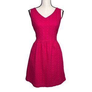 L.L. Bean Hot Pink Eyelet V-Neck Cotton A-Line Dress Size 8